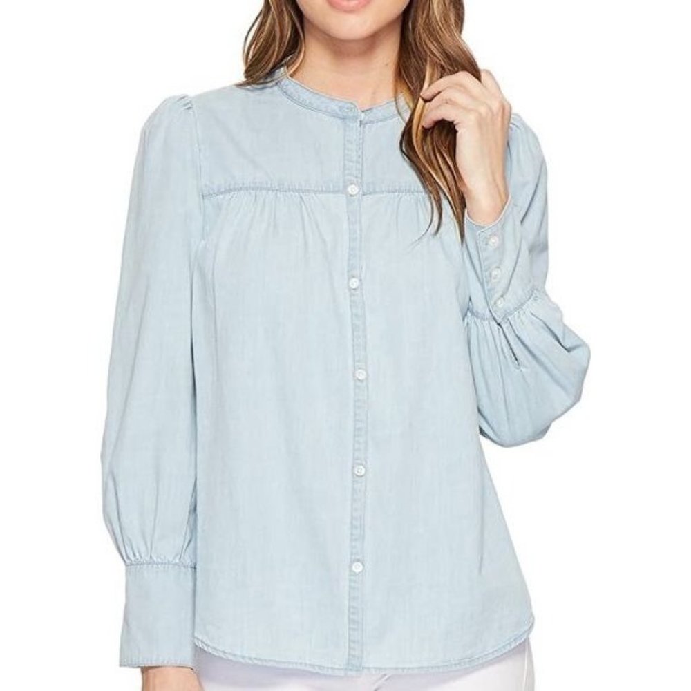 JOIE‎ Aubrielle Chambray Denim Western Fade Pleated Top Sz M